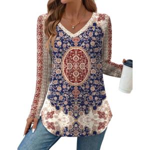 Zeagoo Long Sleeve Tops for Women V Neck Shirt Loose Fall Tunic Tops Dressy Casual Work Blouse 2026(Mz757)