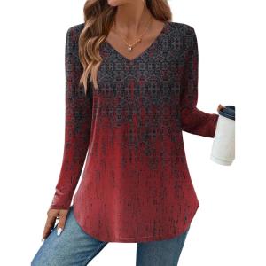 Zeagoo Long Sleeve Tops for Women V Neck Shirt Loose Fall Tunic Tops Dressy Casual Work Blouse 2026(Mz838)
