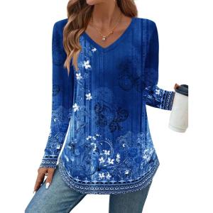 Zeagoo Long Sleeve Tops for Women V Neck Shirt Loose Fall Tunic Tops Dressy Casual Work Blouse 2026(Mz845)