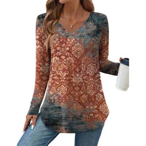 Zeagoo Long Sleeve Tops for Women V Neck Shirt Loose Fall Tunic Tops Dressy Casual Work Blouse 2026(Mz897)