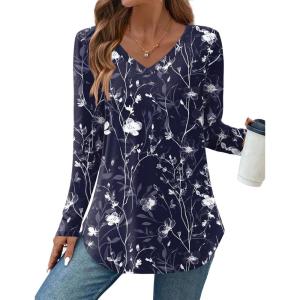 Zeagoo Long Sleeve Tops for Women V Neck Shirt Loose Fall Tunic Tops Dressy Casual Work Blouse 2026(Sf180)