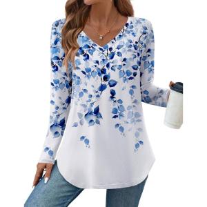 Zeagoo Long Sleeve Tops for Women V Neck Shirt Loose Fall Tunic Tops Dressy Casual Work Blouse 2026(Wf41)