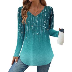 Zeagoo Long Sleeve Tops for Women V Neck Shirt Loose Fall Tunic Tops Dressy Casual Work Blouse 2026(Xh363)