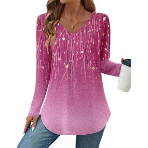 Zeagoo Long Sleeve Tops for Women V Neck Shirt Loose Fall Tunic Tops Dressy Casual Work Blouse 2026(Xh370)