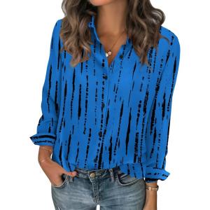 Zeagoo Women Blouses Chiffon Long Sleeve Button Down Shirts Business Causal Dressy Work Top V Neck Summer Spring Clothes(Blue Black)