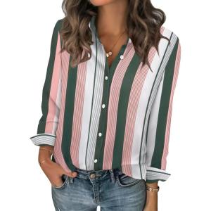 Zeagoo Women Blouses Chiffon Long Sleeve Button Down Shirts Business Causal Dressy Work Top V Neck Summer Spring Clothes(Multicolor Stripes)