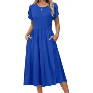Zeagoo Women Summer Short Sleeve Midi Dress with Pockets Casual Aline Flowy Tshirt Dress Floral Vocation Beach Sundress(Sky Blue)