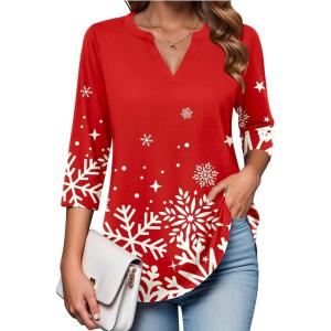 Zeagoo Womens 3/4 Length Sleeve Tops V Neck Tunic Casual Dressy Blouse Floral Printed Shirts(Snowflake)