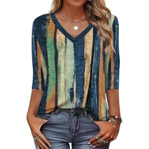 Zeagoo Womens Blouse Casual 3/4 Length Sleeve V Neck Basic T-Shirts Spring Summer Cute Tunic Tops Business Work Tees(Multicolor-cx289)