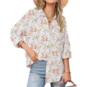 Zeagoo Womens Button Down Shirts Long Sleeve Cotton Gauze Tops Casual Collared Blouses Loose Fit(Apricot Blossom)
