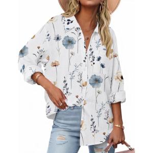 Zeagoo Womens Button Down Shirts Long Sleeve Cotton Gauze Tops Casual Collared Blouses Loose Fit(Floral White)