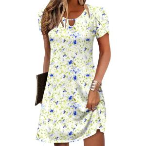 Zeagoo Women’s Casual A-Line Dresses with Pockets Summer Floral Tshirt Dress Short Sleeve Mini Dress Flowy Sundresses(Floral Printed-0012)