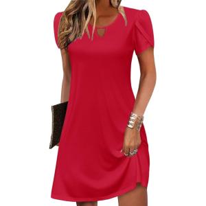 Zeagoo Women’s Casual A-Line Dresses with Pockets Summer Floral Tshirt Dress Short Sleeve Mini Dress Flowy Sundresses(Red)