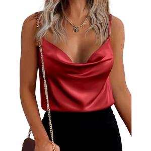 Zeagoo Women’s Cowl Neck Satin Camisole Sleeveless Sexy Spaghetti Strap Silk Cami Backless Tank Tops Halter Basic Tank Shirts(Red)