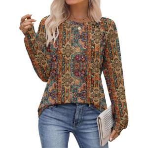 Zeagoo Womens Long Sleeve Tshirts Casual Tunic Tops Work Fashion Cute Sweaters Fall Outfits 2026 Dressy Blouse(01-vintage Floral)