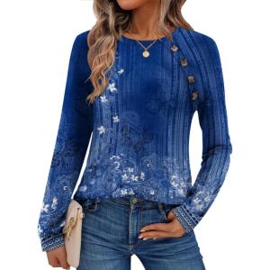 Zeagoo Womens Long Sleeve Tshirts Casual Tunic Tops Work Fashion Cute Sweaters Fall Outfits 2026 Dressy Blouse(Blue Floral)