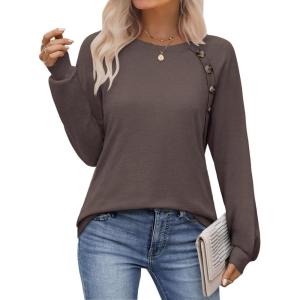 Zeagoo Womens Long Sleeve Tshirts Casual Tunic Tops Work Fashion Cute Sweaters Fall Outfits 2026 Dressy Blouse(Brown)