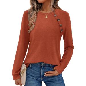 Zeagoo Womens Long Sleeve Tshirts Casual Tunic Tops Work Fashion Cute Sweaters Fall Outfits 2026 Dressy Blouse(Caramel)