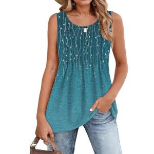 Zeagoo Women’s Summer Tank Tops 2026 Pleated Crew Neck Floral Solid Loose Fit Casual Sleeveless Flowy Boho Tunic Shirts(Xh363)