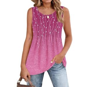 Zeagoo Women’s Summer Tank Tops 2026 Pleated Crew Neck Floral Solid Loose Fit Casual Sleeveless Flowy Boho Tunic Shirts(Xh370)