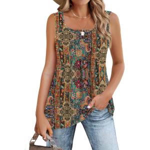 Zeagoo Women’s Summer Tank Tops 2026 Pleated Square Neck Loose Fit Casual Flowy Tunic Sleeveless Shirts(Mz721)
