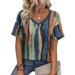 Zeagoo Womens Summer Tops Short Sleeve Casual Shirts Floral Tee Trendy 2026 Basics V Neck Plain Tshirt(Cx289)