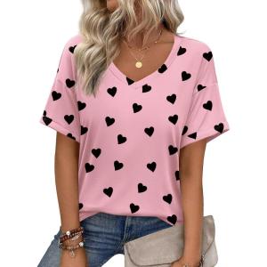 Zeagoo Womens Summer Tops Short Sleeve Casual Shirts Floral Tee Trendy 2026 Basics V Neck Plain Tshirt(Kt100)