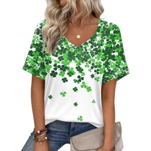 Zeagoo Womens Summer Tops Short Sleeve Casual Shirts Floral Tee Trendy 2026 Basics V Neck Plain Tshirt(Sp77)