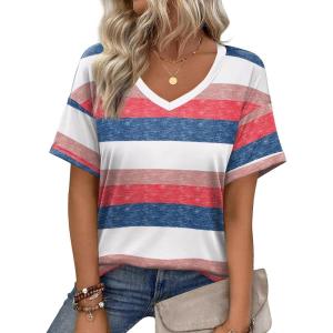 Zeagoo Womens Summer Tops Short Sleeve Casual Shirts Floral Tee Trendy 2026 Basics V Neck Plain Tshirt(Tw670)