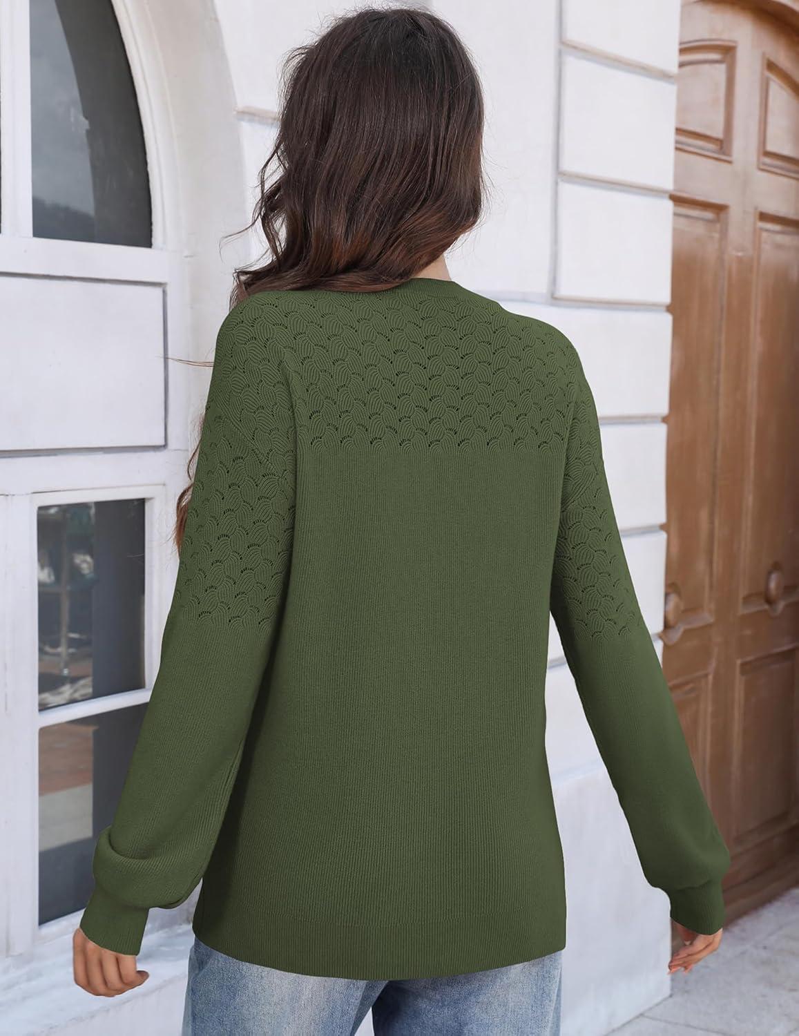 imageZeagoo Fall Sweaters for Women 2025 Casual Crewneck Knit Long Sleeve Loose Pullover Sweater Outfits TopsArmy Green