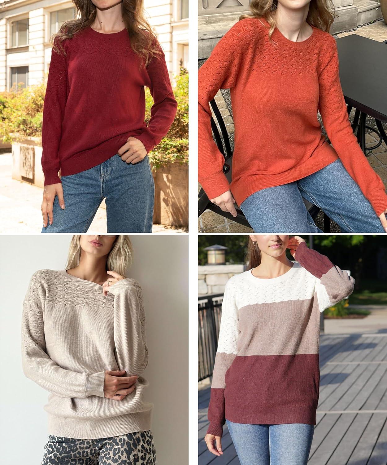 imageZeagoo Fall Sweaters for Women 2025 Casual Crewneck Knit Long Sleeve Loose Pullover Sweater Outfits TopsKhaki