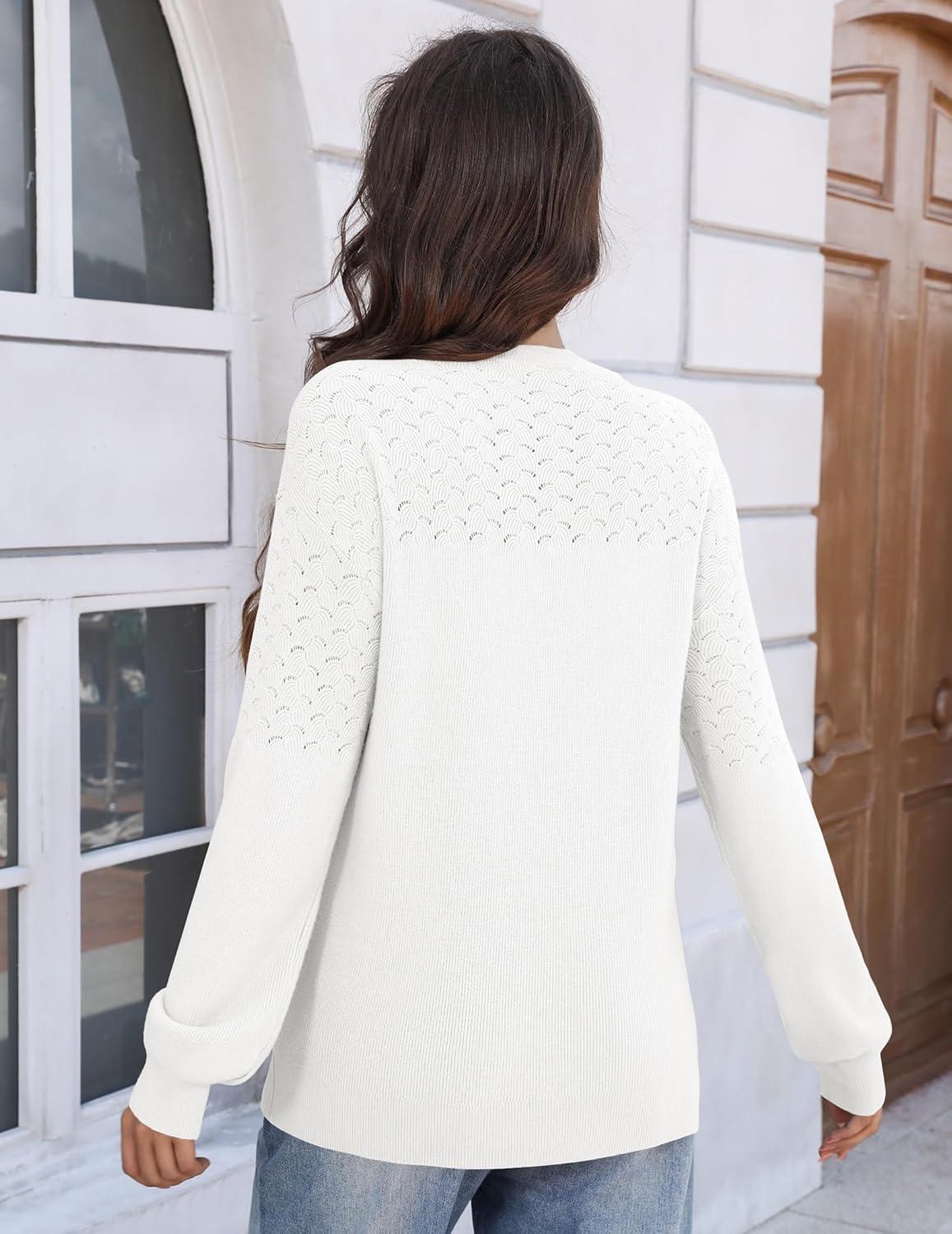 imageZeagoo Fall Sweaters for Women 2025 Casual Crewneck Knit Long Sleeve Loose Pullover Sweater Outfits TopsWhite