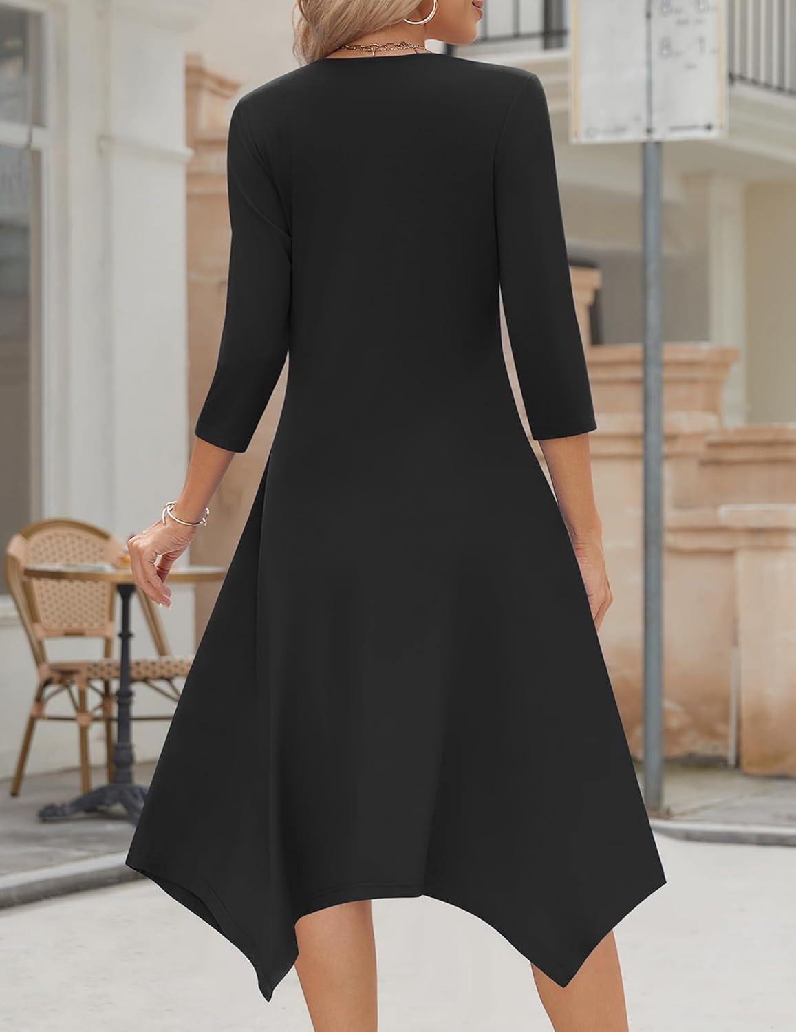 imageZeagoo Midi Dresses Women 2026 Spring Dress 34 Sleeve Casual Dresses with Pockets A Line Summer Beach SundressBlack