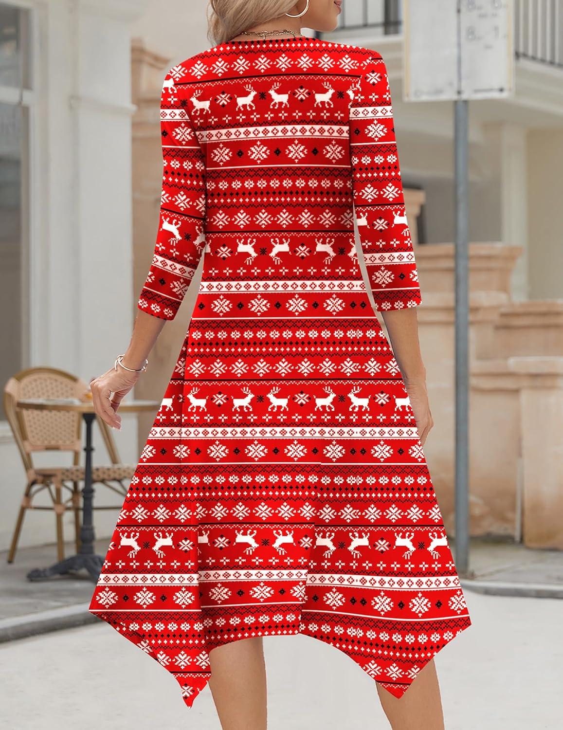 imageZeagoo Midi Dresses Women 2026 Spring Dress 34 Sleeve Casual Dresses with Pockets A Line Summer Beach SundressChristmas Elk