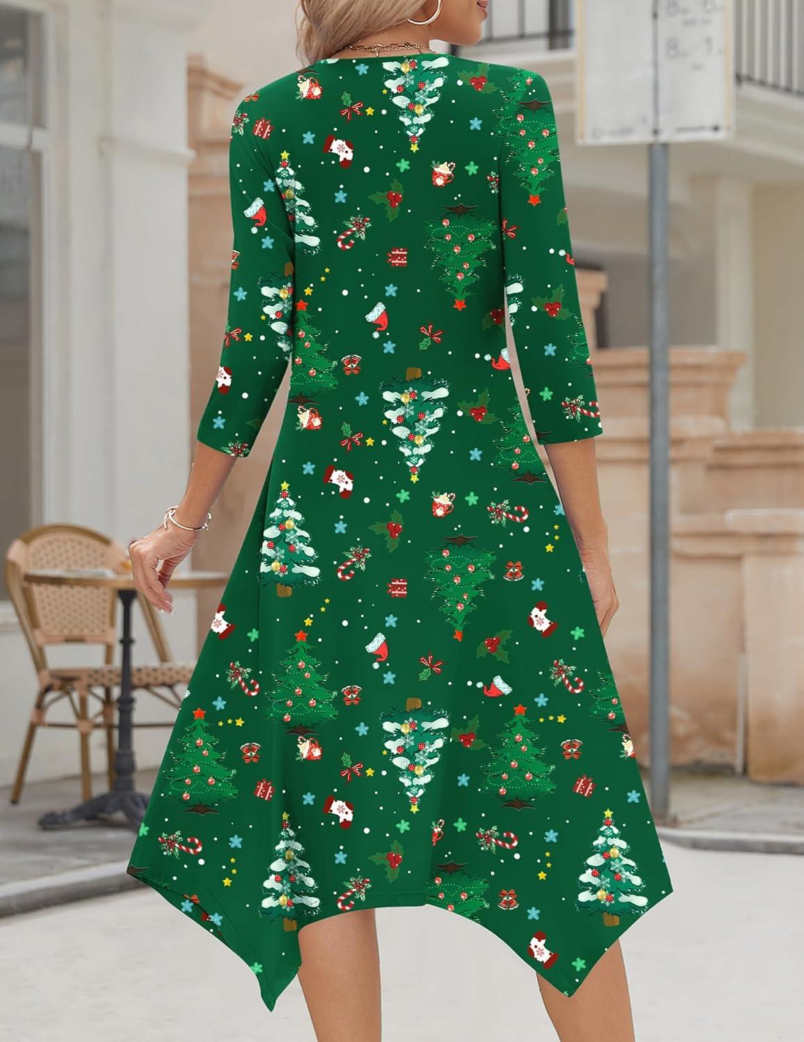 imageZeagoo Midi Dresses Women 2026 Spring Dress 34 Sleeve Casual Dresses with Pockets A Line Summer Beach SundressChristmas Green