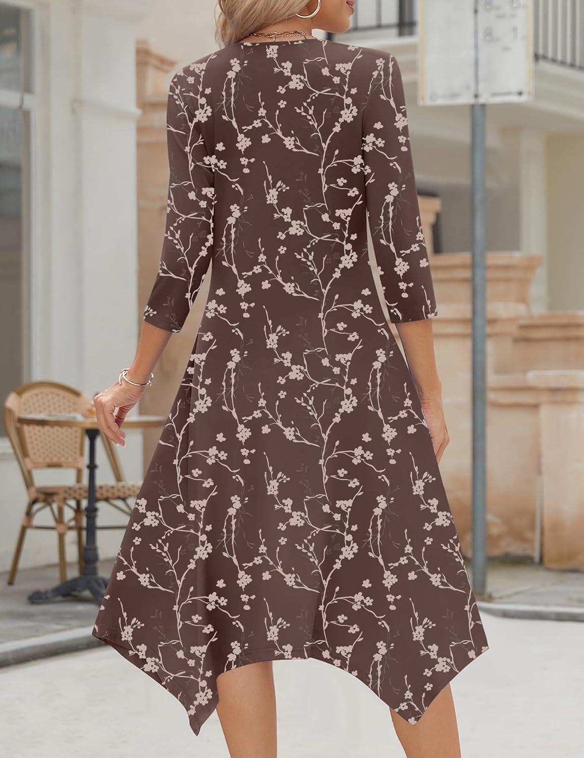imageZeagoo Midi Dresses Women 2026 Spring Dress 34 Sleeve Casual Dresses with Pockets A Line Summer Beach SundressCoffee