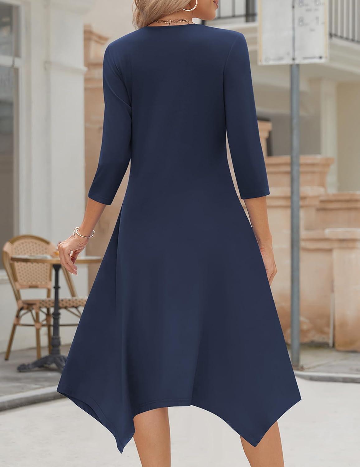 imageZeagoo Midi Dresses Women 2026 Spring Dress 34 Sleeve Casual Dresses with Pockets A Line Summer Beach SundressDark Blue