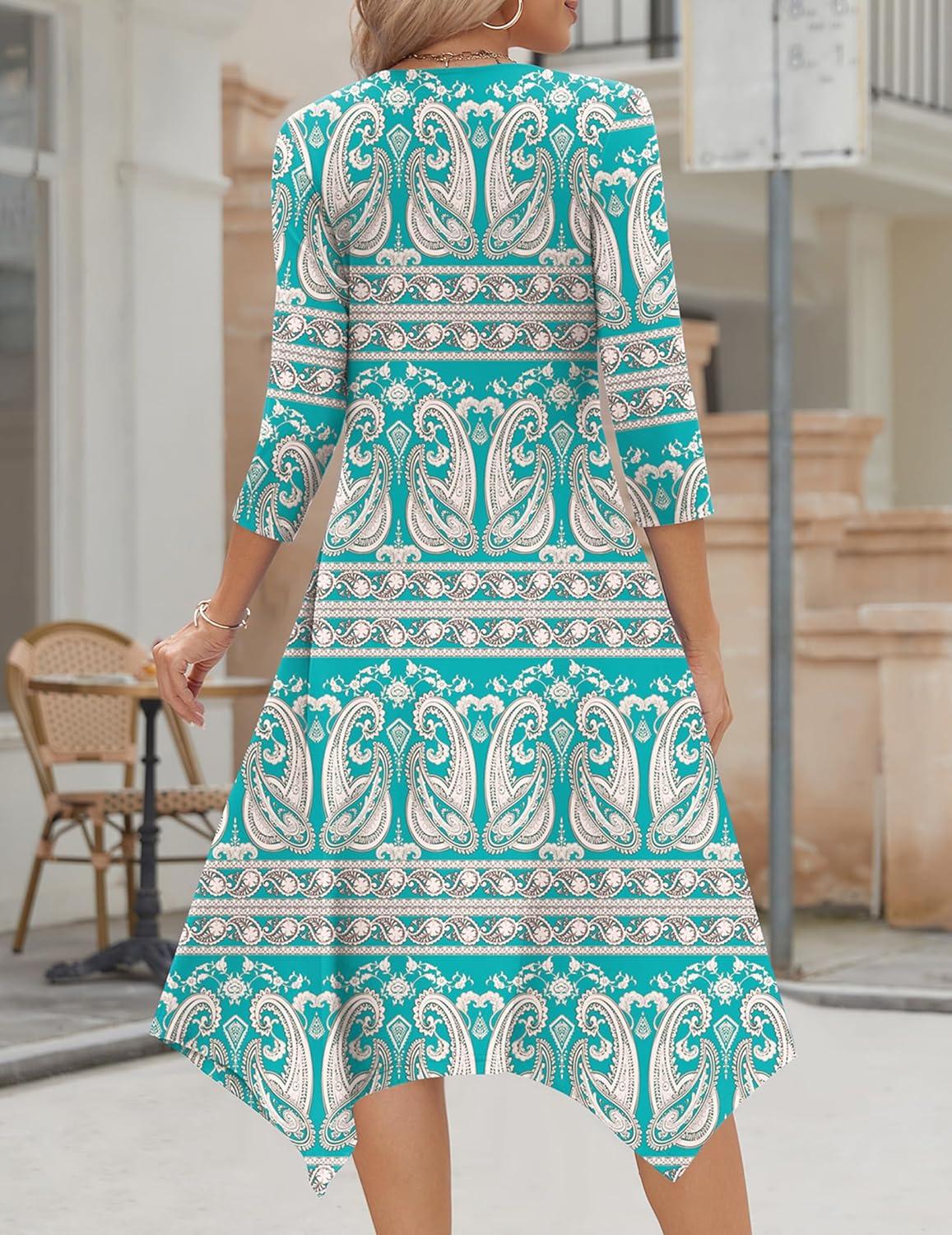 imageZeagoo Midi Dresses Women 2026 Spring Dress 34 Sleeve Casual Dresses with Pockets A Line Summer Beach SundressEthnic Green Apricot