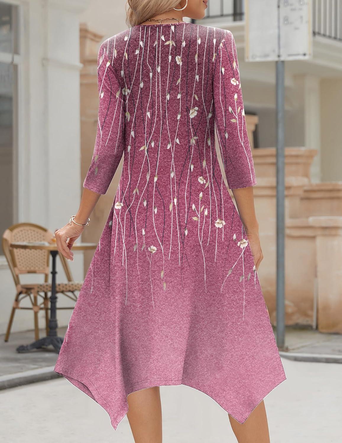imageZeagoo Midi Dresses Women 2026 Spring Dress 34 Sleeve Casual Dresses with Pockets A Line Summer Beach SundressFloral Purple