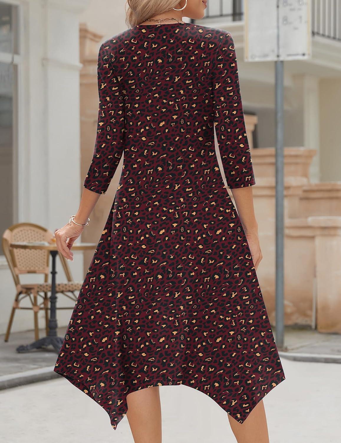 imageZeagoo Midi Dresses Women 2026 Spring Dress 34 Sleeve Casual Dresses with Pockets A Line Summer Beach SundressLeopard