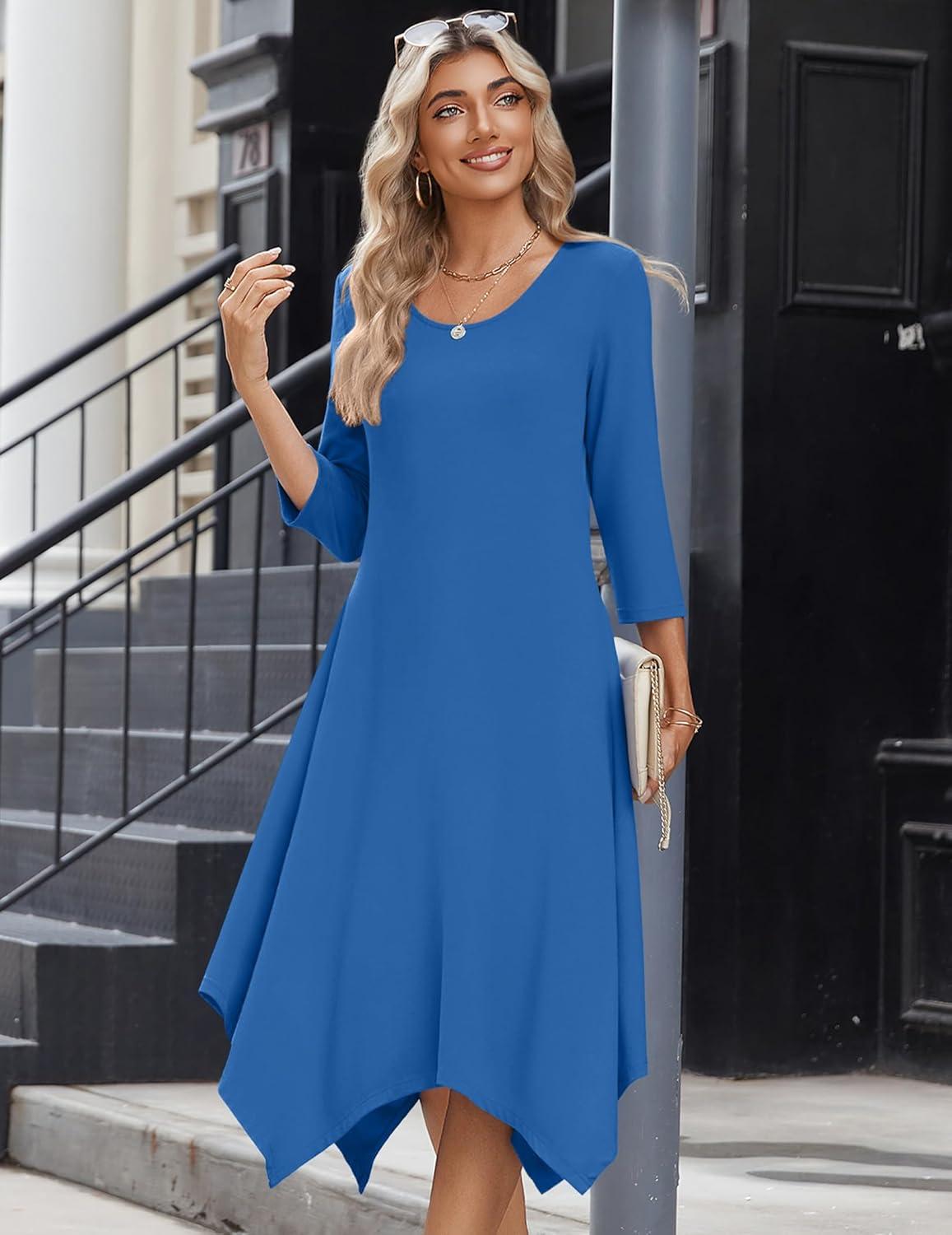 imageZeagoo Midi Dresses Women 2026 Spring Dress 34 Sleeve Casual Dresses with Pockets A Line Summer Beach SundressNavy