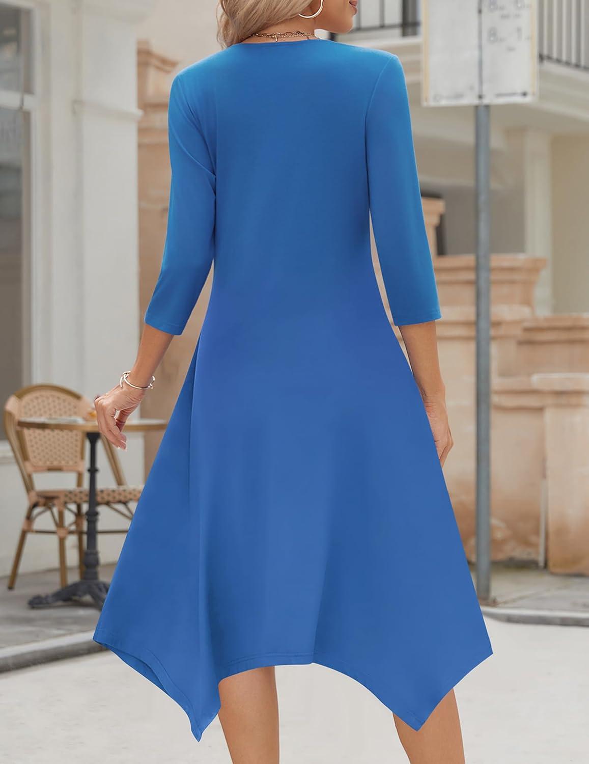 imageZeagoo Midi Dresses Women 2026 Spring Dress 34 Sleeve Casual Dresses with Pockets A Line Summer Beach SundressNavy