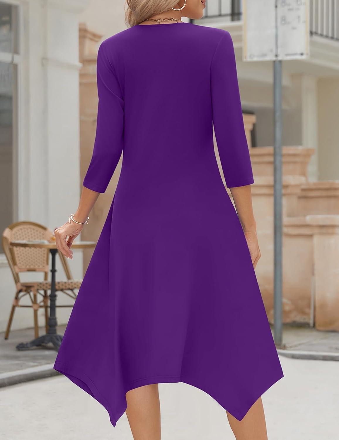 imageZeagoo Midi Dresses Women 2026 Spring Dress 34 Sleeve Casual Dresses with Pockets A Line Summer Beach SundressPurple