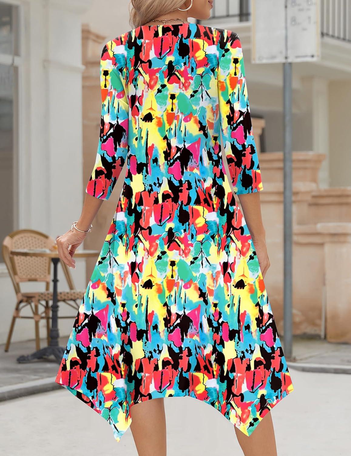 imageZeagoo Midi Dresses Women 2026 Spring Dress 34 Sleeve Casual Dresses with Pockets A Line Summer Beach SundressRed Blue