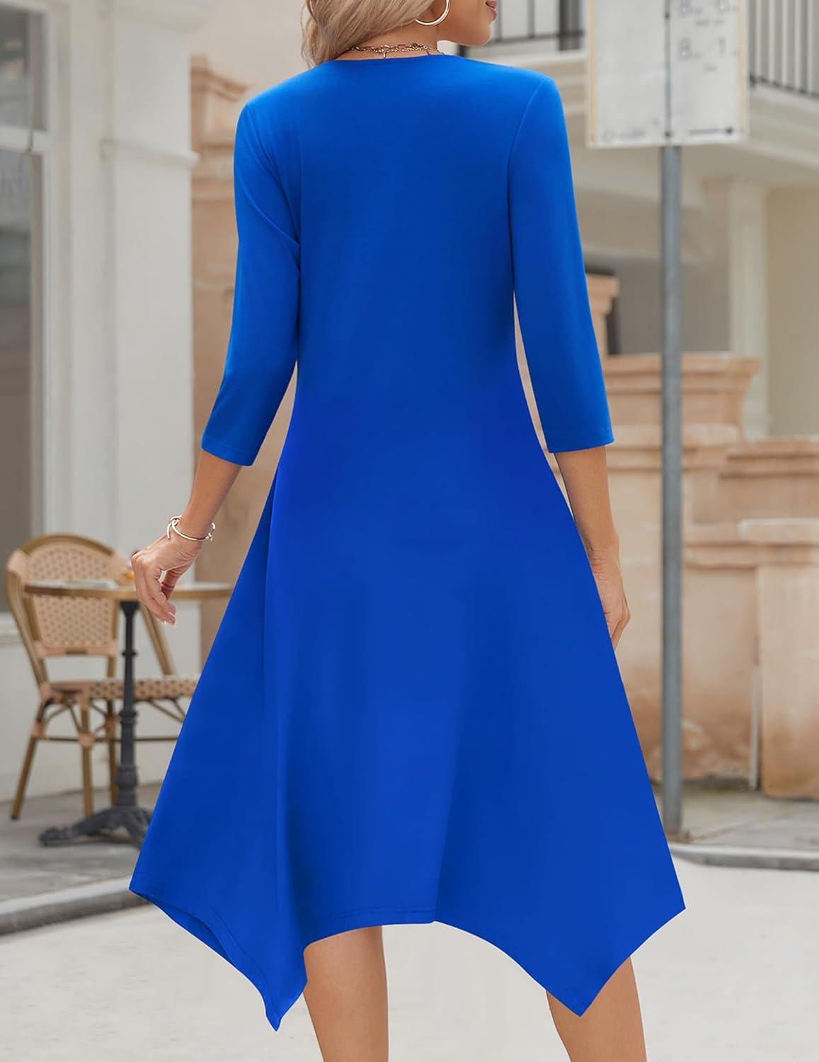 imageZeagoo Midi Dresses Women 2026 Spring Dress 34 Sleeve Casual Dresses with Pockets A Line Summer Beach SundressRoyal Blue