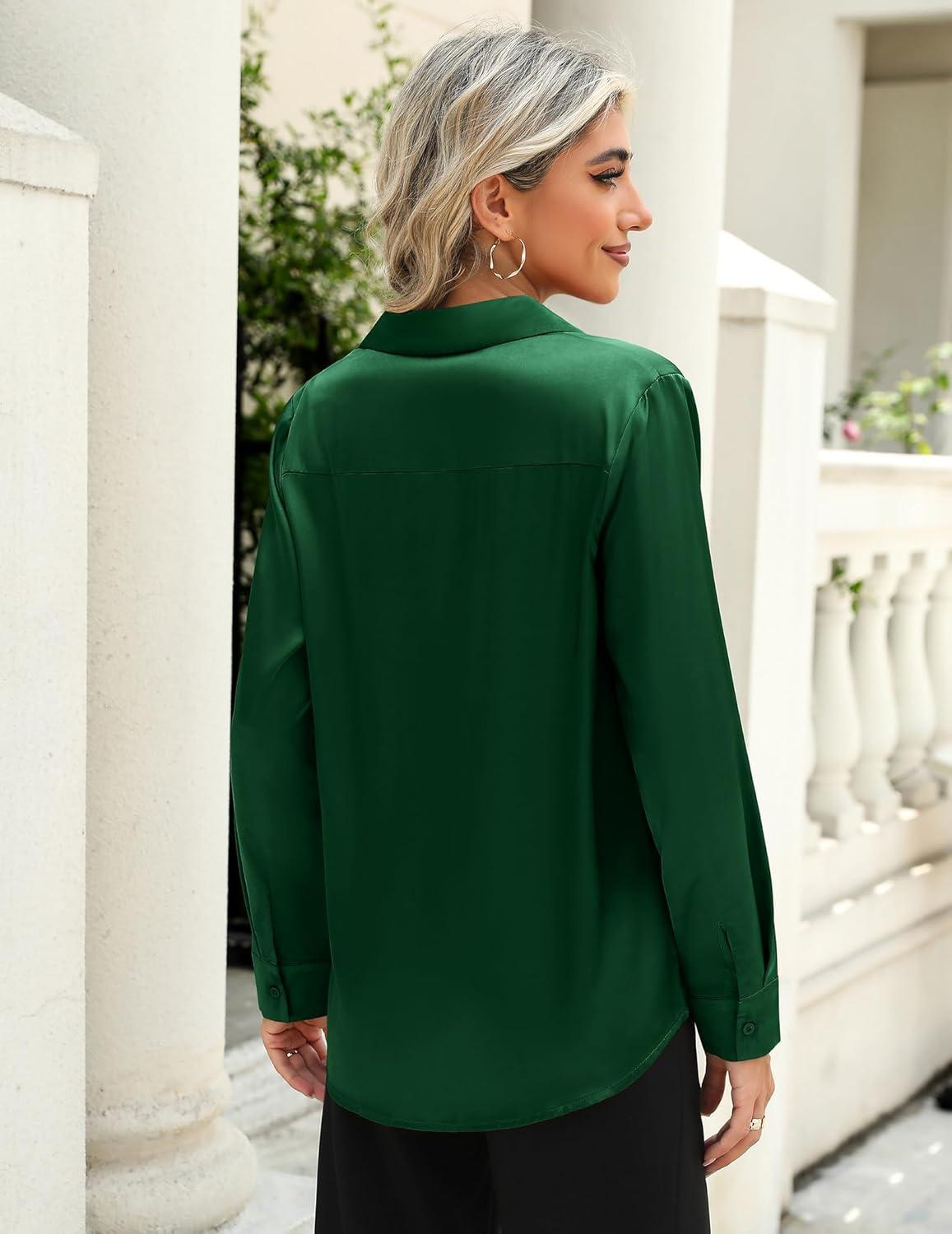 imageZeagoo Satin Blouses for Women Casual Long Sleeve Button Down Silk Shirts Dressy Business Work Tunic TopPurple