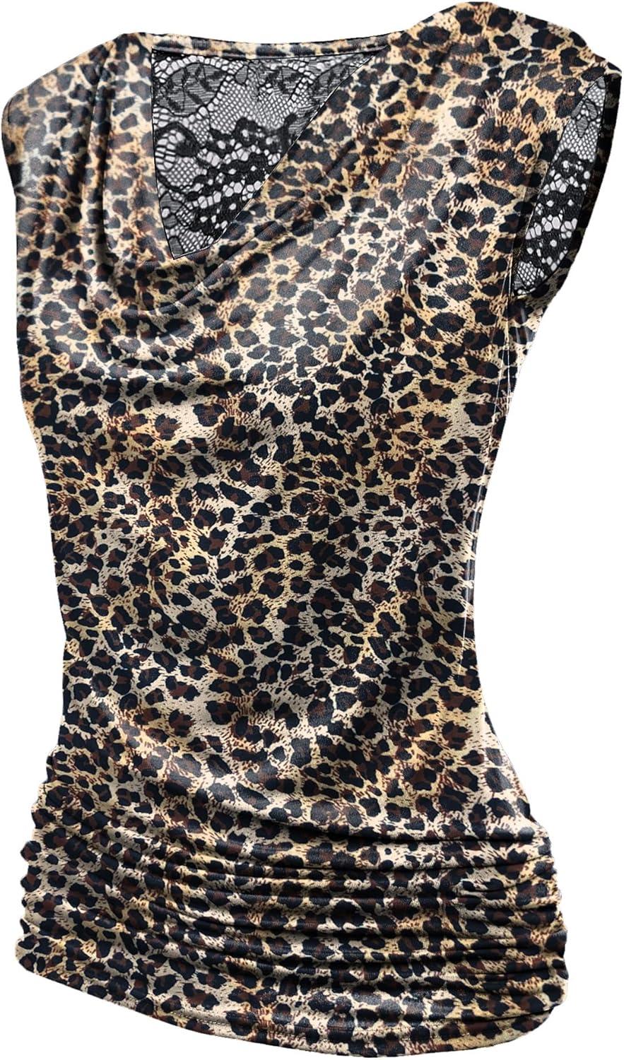imageZeagoo Tank Top for Women Trendy Going Out Tops Sleeveless Shirts Ruched Business Casual Basic Tunic TopsLeopard Print