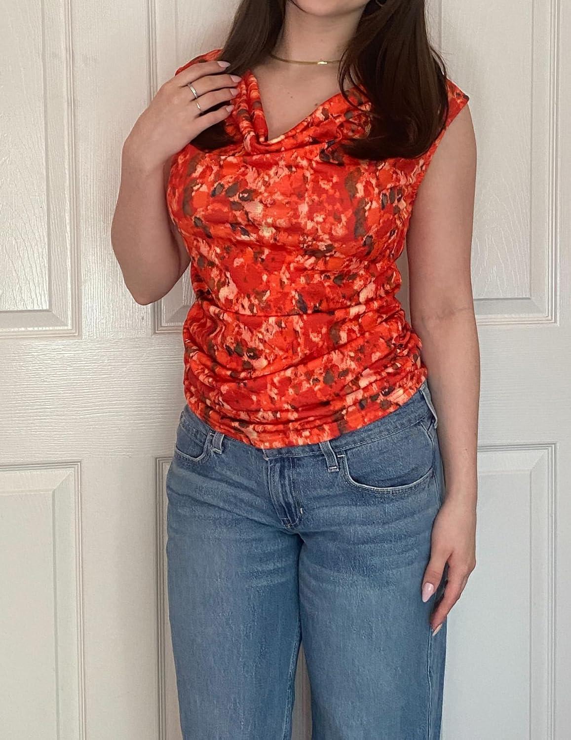 imageZeagoo Tank Top for Women Trendy Going Out Tops Sleeveless Shirts Ruched Business Casual Basic Tunic TopsOrange Painting