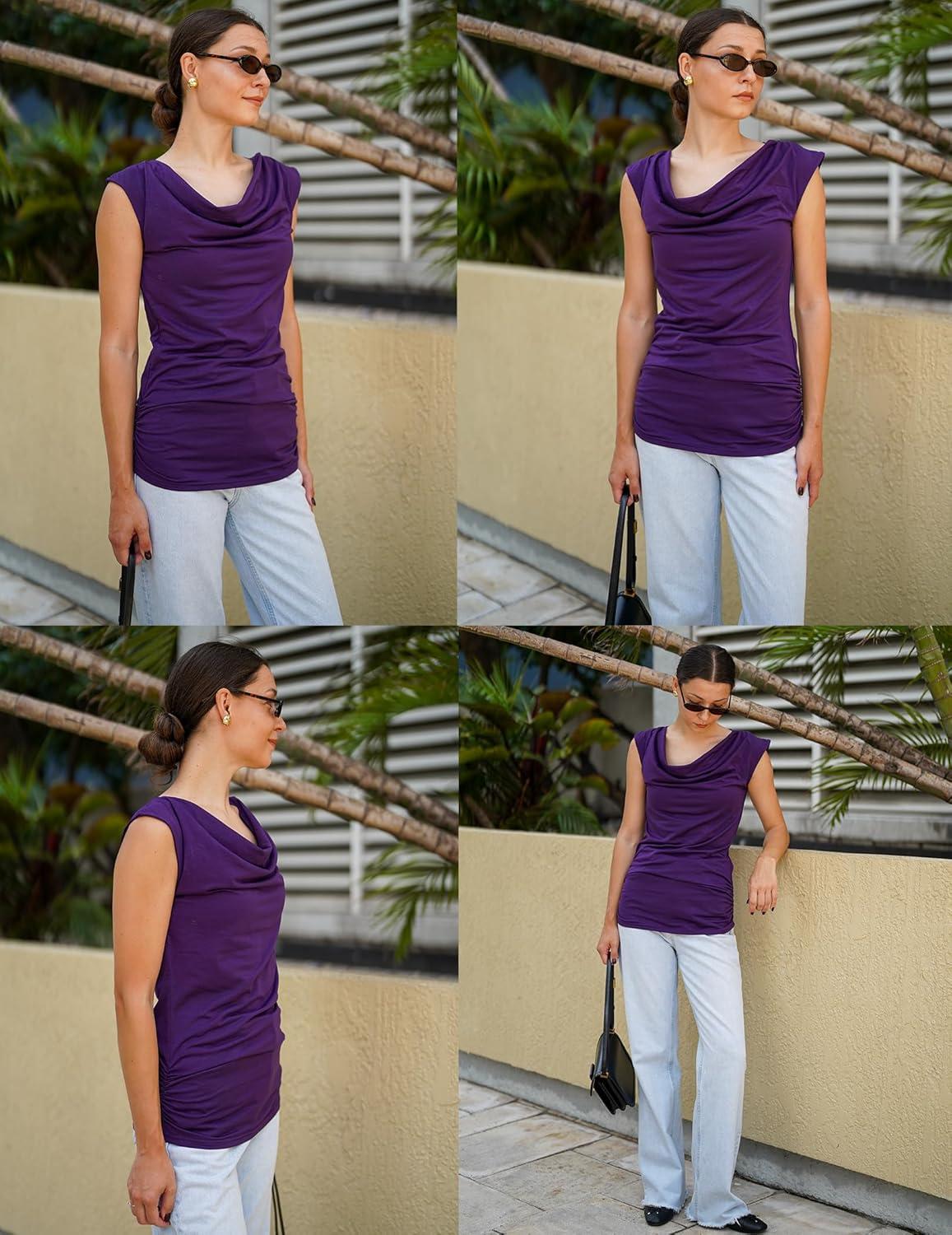 imageZeagoo Tank Top for Women Trendy Going Out Tops Sleeveless Shirts Ruched Business Casual Basic Tunic TopsPurple