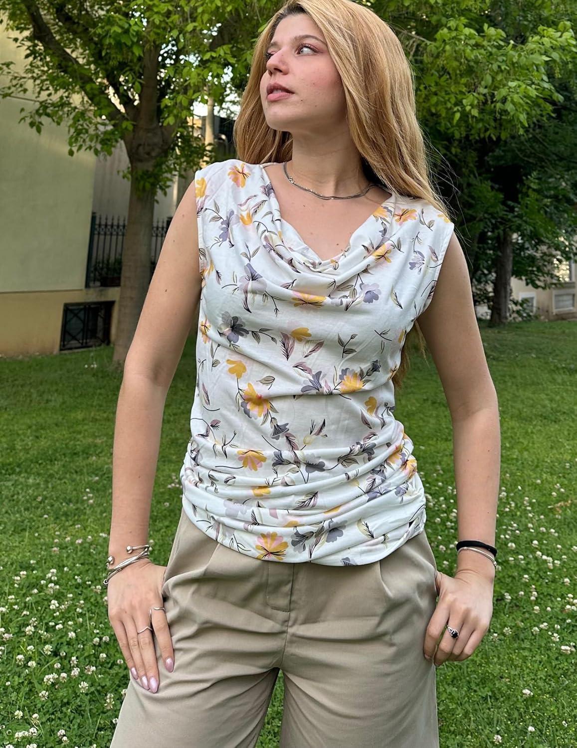 imageZeagoo Tank Top for Women Trendy Going Out Tops Sleeveless Shirts Ruched Business Casual Basic Tunic TopsWhite Floral